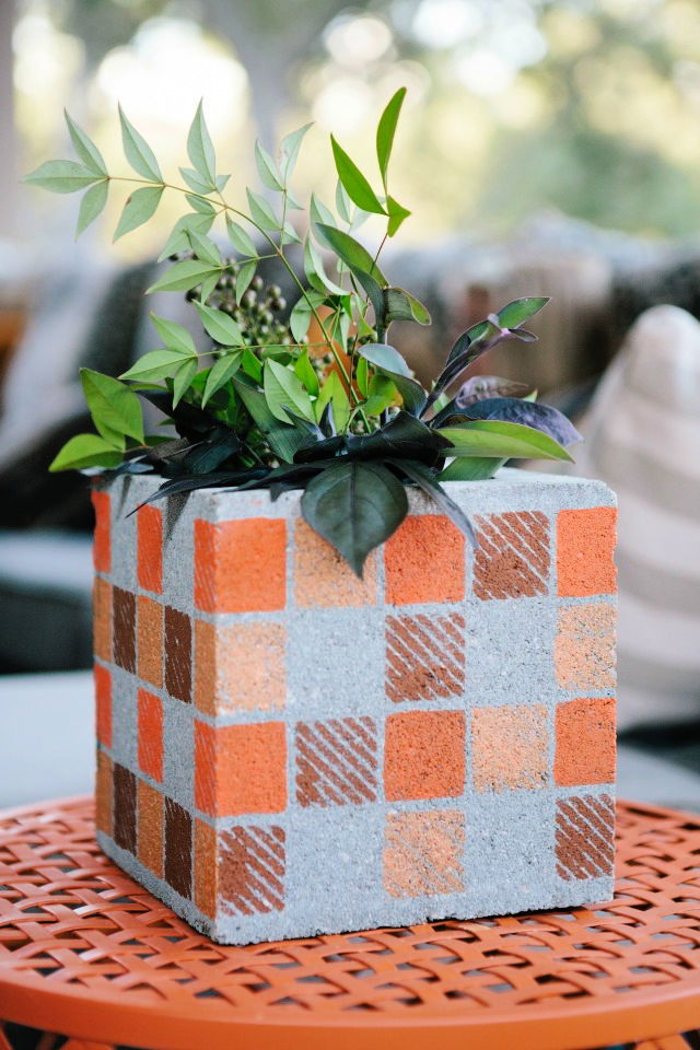 Adorable Painted Cinder Block Planter
