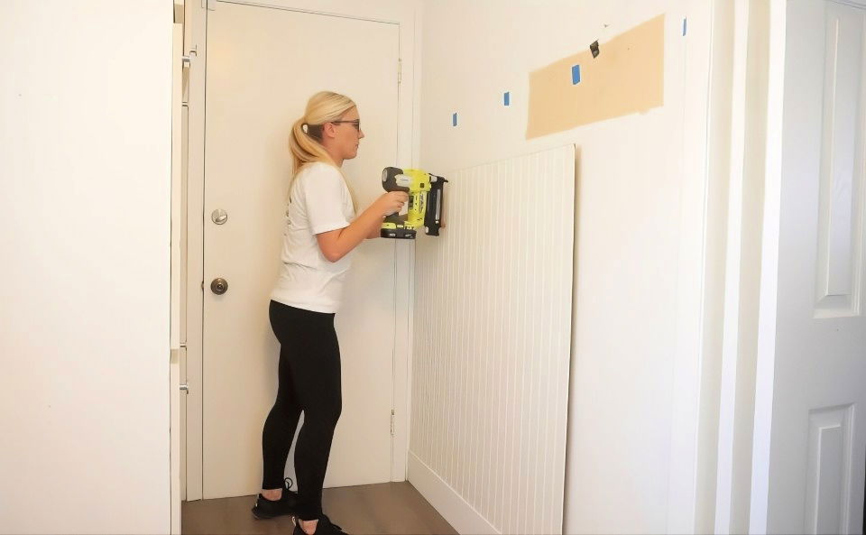 attaching the beadboard panels