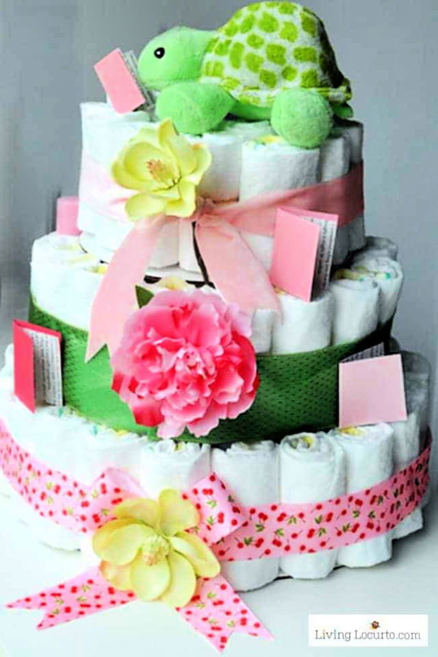 Make Diaper Cake for Girls Baby Shower