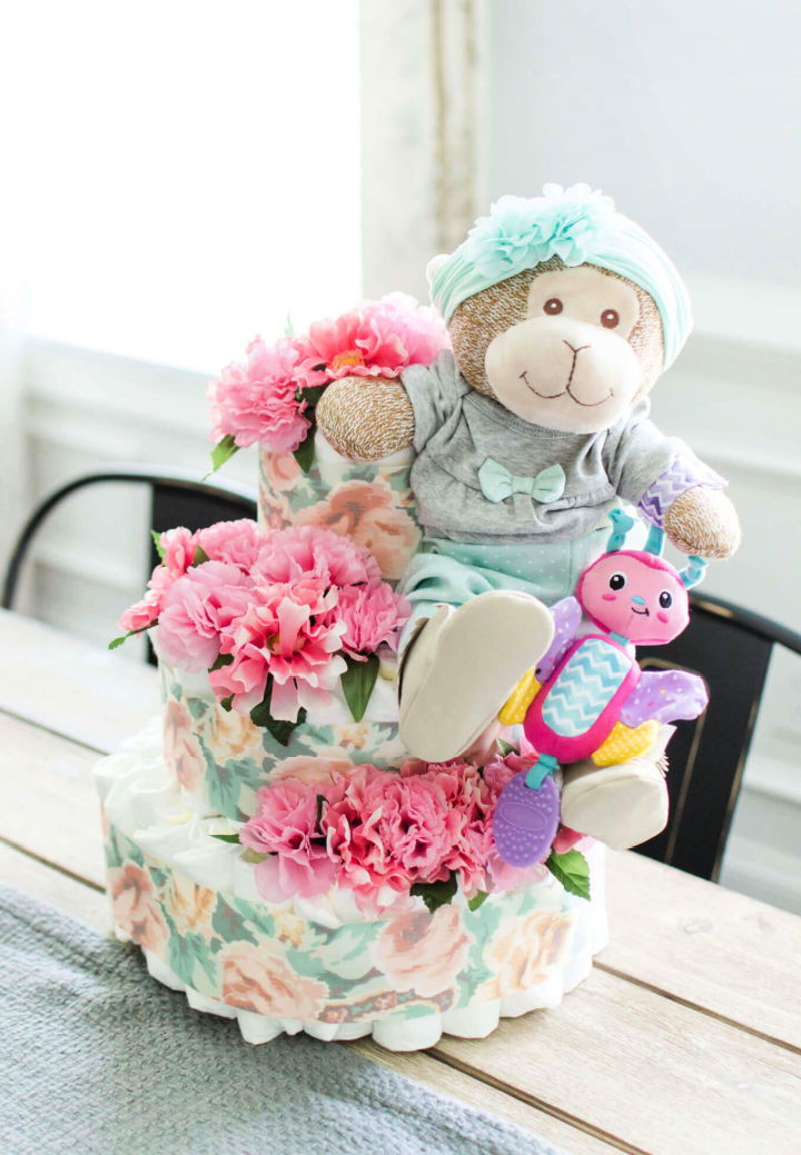 DIY Pink Floral Diaper Cake