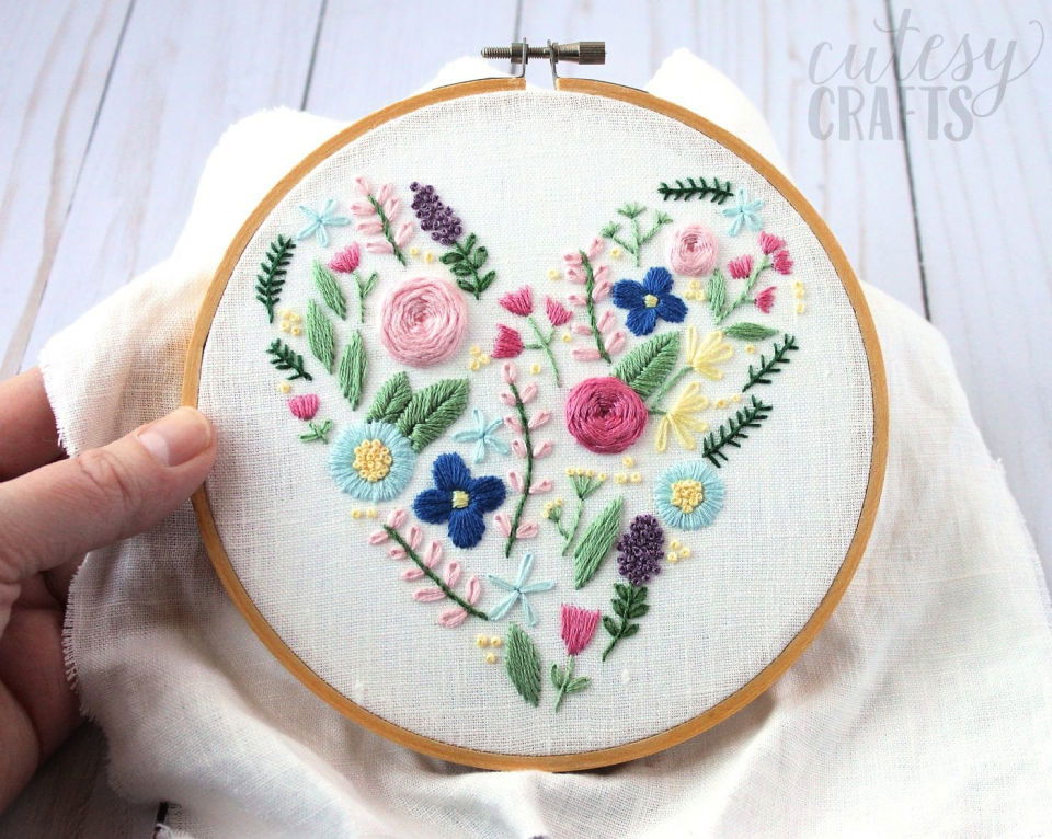 Floral Heart Hand Embroidery - Free Pattern