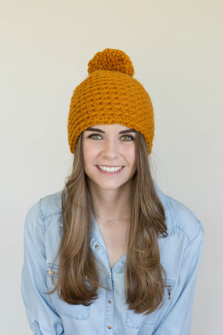 Free Crochet Toffee Apple Pompom Beanie Pattern