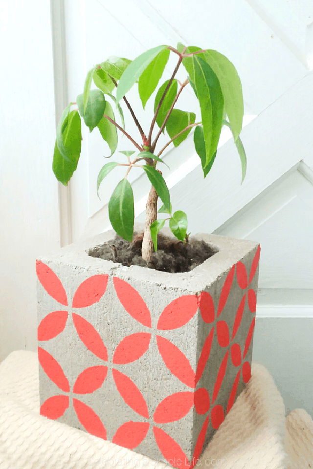 Modern Stenciled Cinder Block Planters