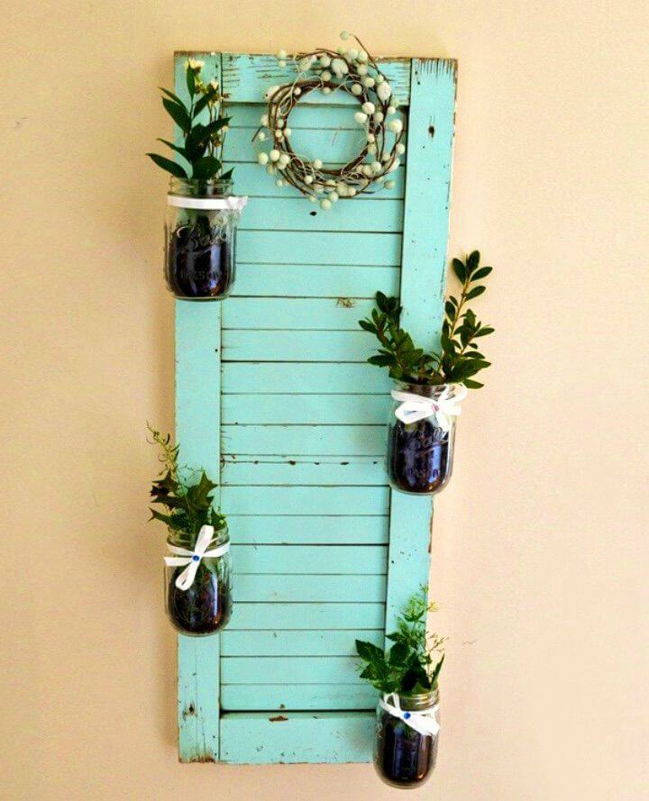 Recycled Shutter Mason Jar Herb Garden