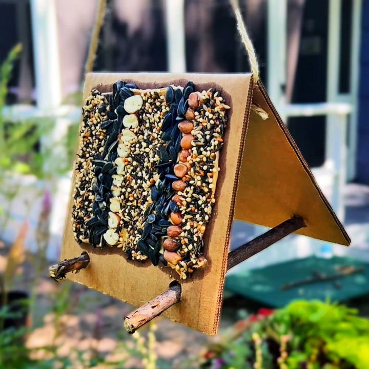 Seed Mosaic Bird Feeder Using Cardboard